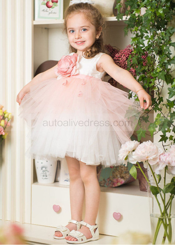 Pink Tulle Handmade Flower Flower Girl Dress